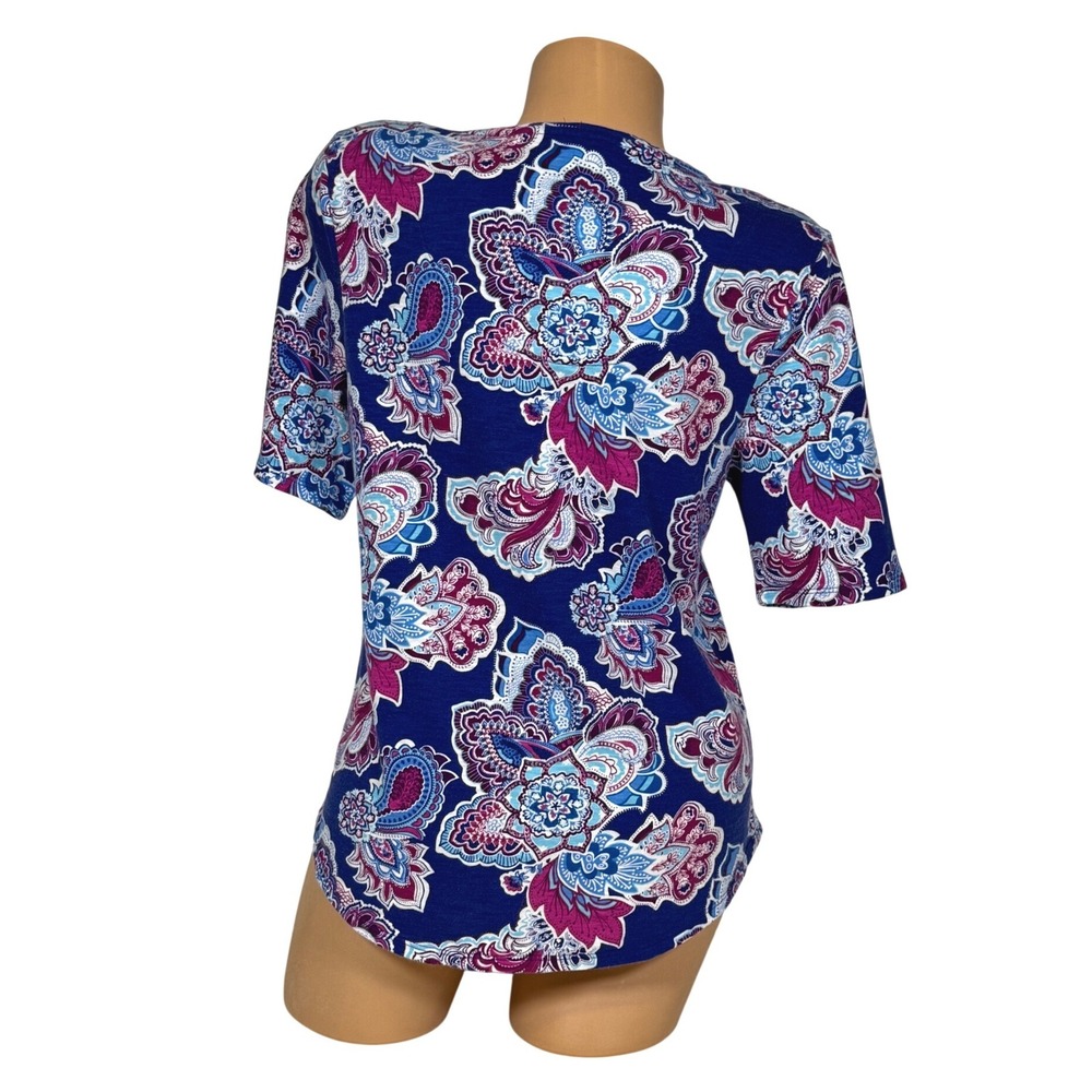 Chico's Blue Purple Paisley Floral Scoop Neck Cotton Modal Top Size 1 Medium - Picture 6 of 9